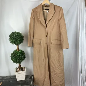Les Copains Tan Wool Button Front Long Sleeve Trench Coat 40 8 thumbnail 2