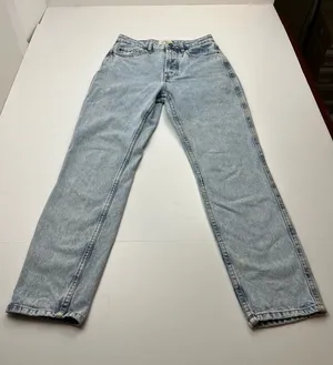 Sezane Denim Jean Womens‎ US 4 Mid-rise Tapered Straight Button Fly Bleach Blue thumbnail 1