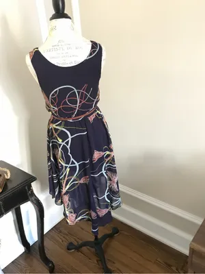 Hot & Delicious Navy Multicolor ‘Show me the Ropes’ Print Dress Sz S/M thumbnail 5