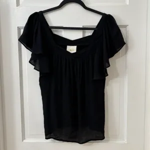 ANTHROPOLOGIE Maeve XS Black Flutter Sleeve Whimsigoth Flowy Top Semi‎ Sheer thumbnail 4
