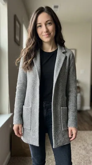 NWT Sincerely Jules Gray Herringbone Knit Cardigan Coat (XS) thumbnail 1