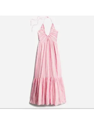 Free People Audrey Halter Maxi Dress Pink Striped Tie Back S thumbnail 7