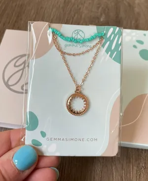 Gemma Simone Aqua Beaded Lariat layered necklace rose gold turquoise color NEW thumbnail 1