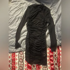 🦄* New! Black High Neck Long Sleeve Sheer Ruched Bodycon Mini Party Dress XXS thumbnail 8