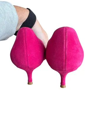 Christian Louboutin - Pink Suede Studded Pointed Toe Kitten Heel Pumps Sz 37 thumbnail 6