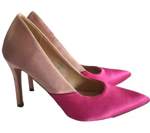 Lulus Lumii Satin Color Block Pumps Fuchsia Pink Blush Pointed Toe Heels sz 6.5 thumbnail 1