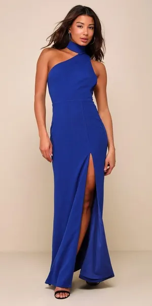 Lulus Asymmetrical Cutout Halter Maxi Dress thumbnail 1