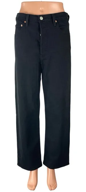 Levi's Ribcage Straight Ankle Women's Black High Rise Baggy Denim Jeans Size 29 thumbnail 1