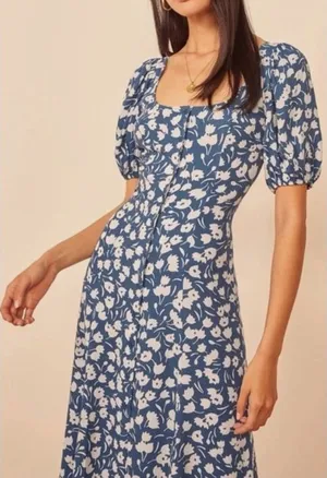 Reformation Beechwood Blue Floral Midi Dress thumbnail 1