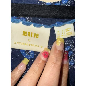 Maeve Anthropologie Navy Blue Floral Medallion V-Neck Peasant Blouse Size 4‎ thumbnail 6
