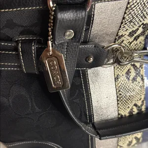 Coach Black and Silver Shoulder Bag with Snakeskin Accent thumbnail 7