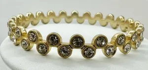 Gold tone and rhinestone bangle bracelet thumbnail 1