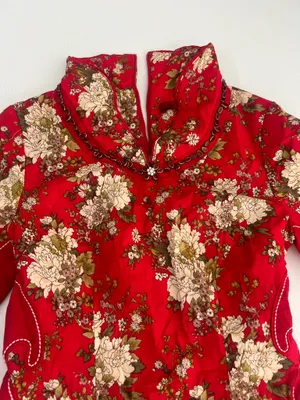 Tang Chao Red Floral Qipao Cheongsam Dress Cotton Mandarin Collar Size M thumbnail 18