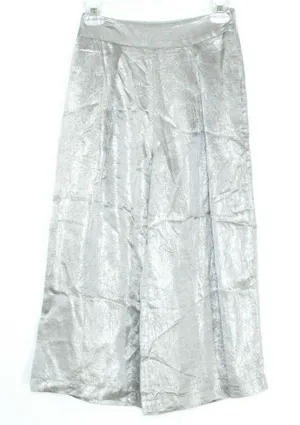 JOA Womens Pants Lurex Crinkle Culottes Shimmery Wide Leg Crop Silver Size XS EW thumbnail 1