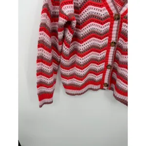 Maurices‎ Pink Chevron Knit Button Down Cardigan Sz L Boho Retro Cozy Chunky thumbnail 4