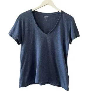 Madewell Heather Blue Cotton V-Neck Short Sleeves Essential Women’s SZ M #1489 thumbnail 1