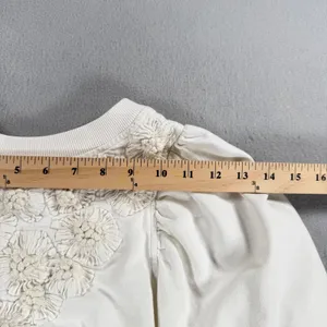 Anthropologie Floral Applique Puff Sleeve Sweatshirt Cream Cotton S thumbnail 4