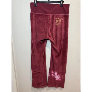 Victoria's Secret Y2K Pink Velour Pants Fold Over‎ Bootcut In Burgundy Size M thumbnail 2