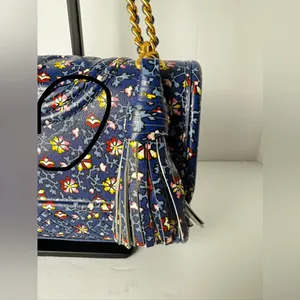 Tory Burch Fleming Printed Small Convertible Shoulder Bag Blue Wild Pansy thumbnail 4