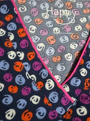 Happy Scrubs Smiley Print V-Neck Top - Navy/Purple/Pink M thumbnail 2