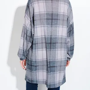 Homestead Plaid Rustic Green Relaxed Open Cardi Cuff Sleeve Duster Shacket thumbnail 3