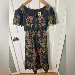 Farm Rio Black Ravenala Short Sleeve Maxi Dress XS thumbnail 3