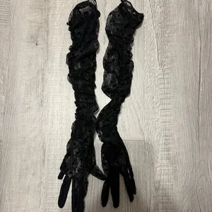 For Love & Lemons $259 Jourdan Black Mini Strapless Dress Gloves Goth Punk Sheer thumbnail 7