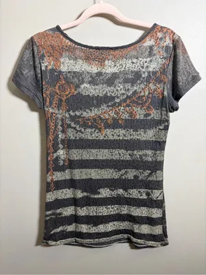 MM Unplugged by Miss Me T-Shirt rhinestones striped thumbnail 5