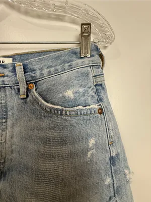 AGOLDE Light Wash Distressed Denim Cutoff Shorts thumbnail 3