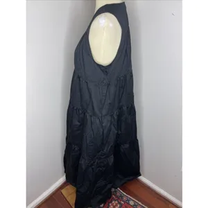 Co Essentials‎ Black Sleeveless Tiered Poplin Midi Dress Medium M thumbnail 3