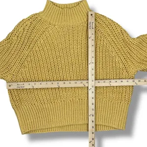H&M Chunky Knit Funnel‎ Neck Barrel Sleeve Crop Sweater Yellow Medium thumbnail 11