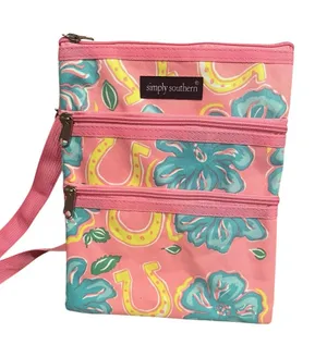 Simply Southern Crossbody Bag Pink Tropical Horseshoes Pockets Zippered thumbnail 1