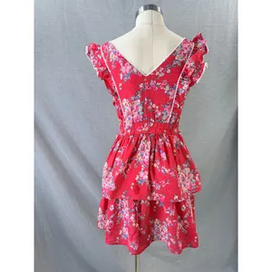 Betsey Johnson Mini Dress Red Floral Tiered Ruffle Lace Trim XS thumbnail 8