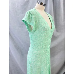 Aura Womens Mint Green Floral Button‎ Front Maxi Dress Cap Sleeve Pockets XS thumbnail 3