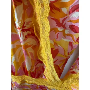 Umgee Yellow Pink Floral Lace Trim V-Neck Mini Dress New With Tags thumbnail 3