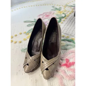Sesto Meucci Florence Taupe Leather Pleated‎ Crossover Pumps Heels Italy 6.5M thumbnail 7