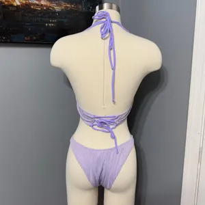 NWOT Shein Ring Ribbed Linked Bikini Set, Purple, S thumbnail 2