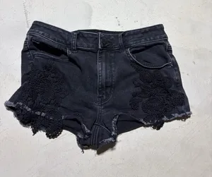 American Eagle hi-rise shortie Black Lace-Applique Denim Shorts 8 thumbnail 1