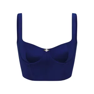 Skims Stretch Satin Corset in Neptune thumbnail 4