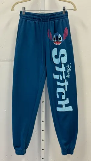 Disney Lilo & Stitch Teal Blue Fleece Jogger Sweatpants Small Graphic Print‎ thumbnail 1