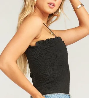 Show Me Your Mumu Emanuelle Smocked Top Black Adjustable Straps S thumbnail 1