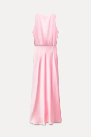 Zara maxi dress midi Light Pink tie knot satin effect wedding party evening thumbnail 8