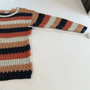 LL Bean Colorful Stripes Sig Bailey Island Chunky Cotton Pullover Sweater‎ LARGE thumbnail 9