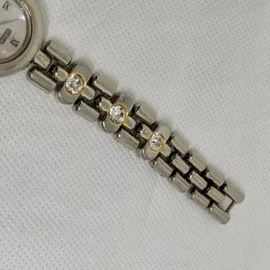 Vintage Regent watch women silver tone 24mm mop dial rhinestones size 7” running thumbnail 4