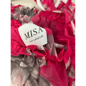 MISA Los Angeles Pink Gray Floral Off Shoulder Tiered Maxi Dress S thumbnail 3