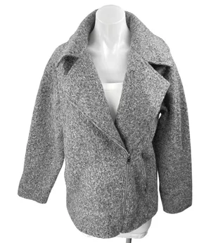 Zara Boucle Women's Gray Asymmetric Zip Collared Oversized Over Coat Jacket Sz S thumbnail 1
