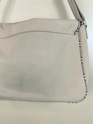 Burberry Fragrance Messenger Bag Tan Beige Plaid Trim Crossbody Adjustable thumbnail 12