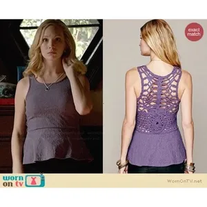 Free People Floral Cotton Purple Sleeveless Round Crochet Peplum Tank Top Size S thumbnail 4