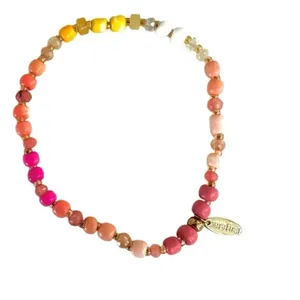 Anthropologie Serefina pink yellow beaded stretchy bracelet thumbnail 2