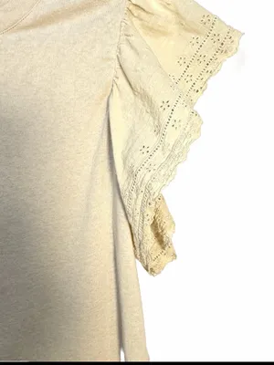 NORDSTROMS DELUC Women’s Lace Detail Flutter Sleeve Crew Neck Top Shirt Size M thumbnail 6